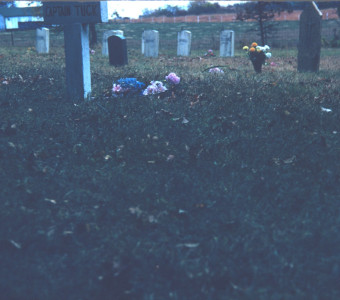 Photograph of a graveyard, likely taken around when the funeral of Sarah Winger was filmed.