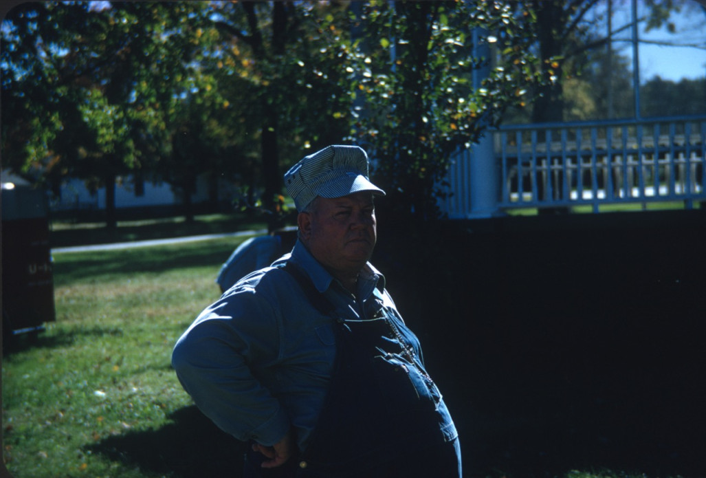 Production crewmember stands in front of the gazebo on courthouse lawn in Fort Scott, Kansas.