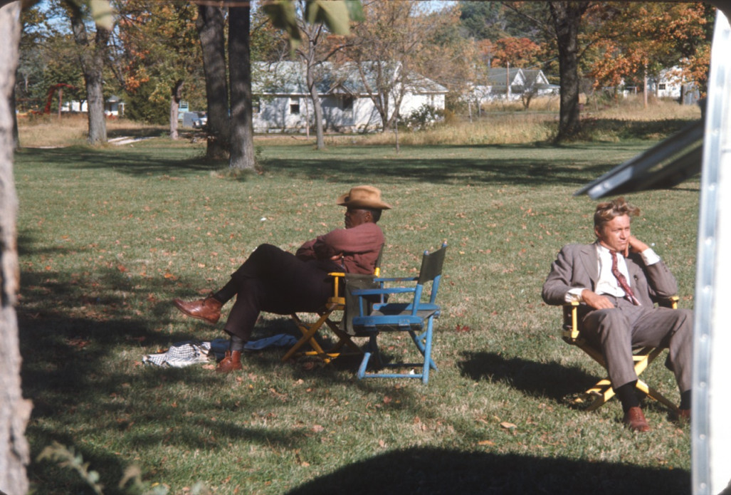 Two Learning Tree actors Felix Nelson and Don Dubbins sitting in Actor's Chairs Actor Felix Nelson (Jack Winger), left, and Don Dubbins (Harley Davis), right, seated.